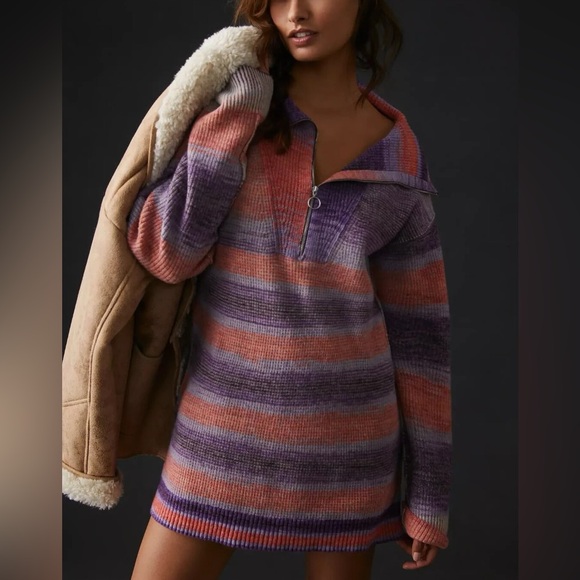 Daily Practice x Anthropologie Half Zip Tunic Sweater Striped Size L - Picture 1 of 7